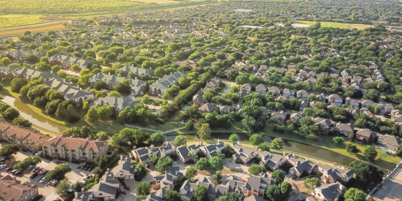 Top,View,Urban,Sprawl,In,Dallas-fort,Worth,Area.,Apartment,Building